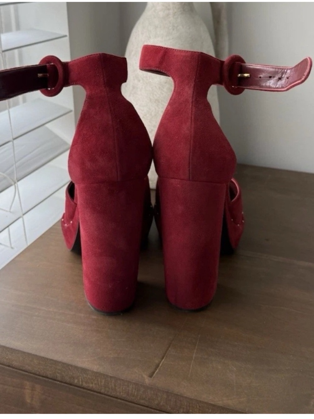 Prada Burgundy Suede Gem-Embellished Mules - Picture 4 of 5